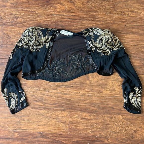 Tops - Vintage Black Sheer Beaded Cropped Top 100% Silk
